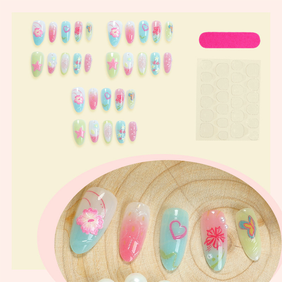 여름 바다 테마의 30개 세트 웨어러블 네일, 꽃, 불 - Glue Stick Pack 리뷰 및 가격