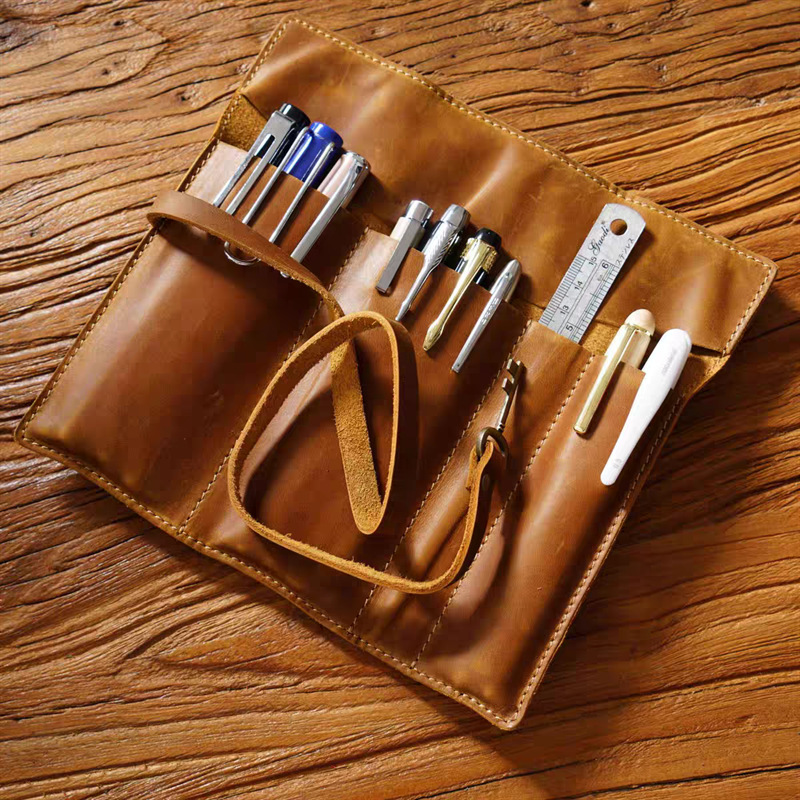 새로운 빈티지 스타일의 크레이지 호스 PU 가죽 펜 케 - Pen Pouch Roll 리뷰 및 가격