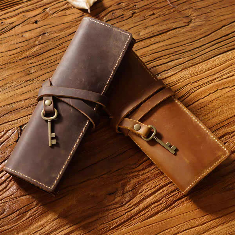 새로운 빈티지 스타일의 크레이지 호스 PU 가죽 펜 케 - Pen Pouch Roll 리뷰 및 가격